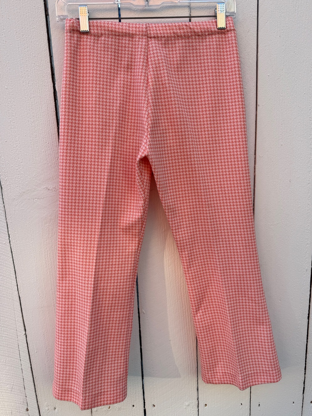 Retro pinup Style Pink Houndstooth Capri Pants Elastic Waist Women’s 26” Waist